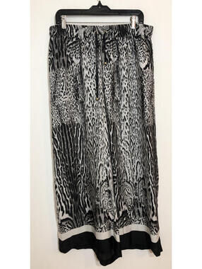 Adrienne Vittadini Womens Medium Pants Black Grey Loose Flowing Elastic Waist